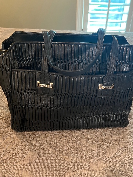Coach Handbags - Coach Taylor Pleated Gathered Alexis Leather Satchel Carryall Tote in Black